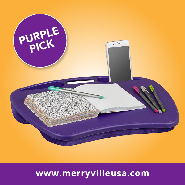 Mallory's Purple Pick of the Week: In Merryville we like things that purple, useful and stylish, and this fits the bill! The ease of being able to write, create, and relax with this LapGear MyDesk is just too good! All-Purpose Lap Desk with a built-in handle, curved edge and super-soft fleece cushion.